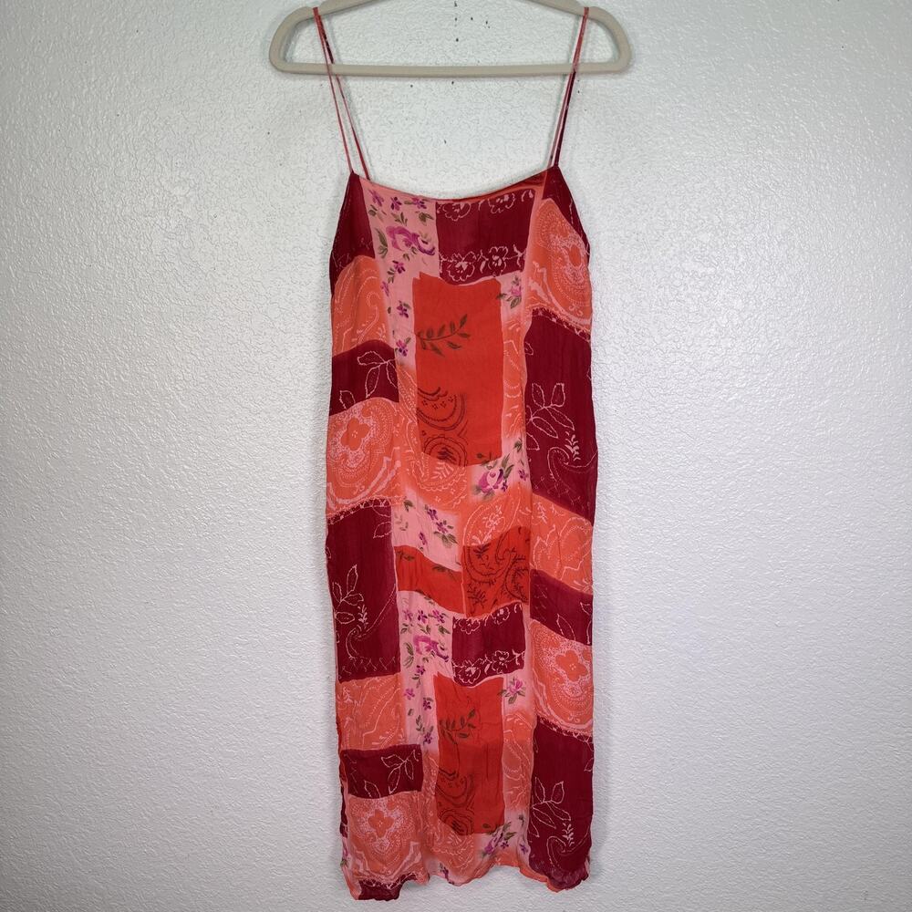 Vintage Cinnamon Girl Dress Womens 12 Y2K Patchwork Hawaiian Rayon Slip Sundress